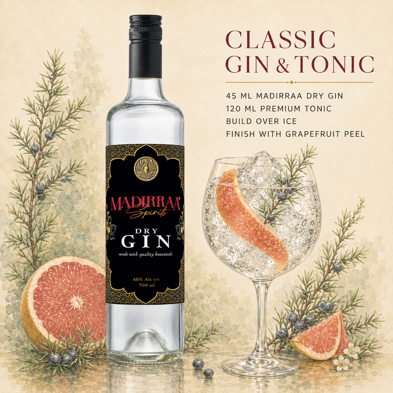 Classic Gin & Tonic made with Madirraa Dry Gin